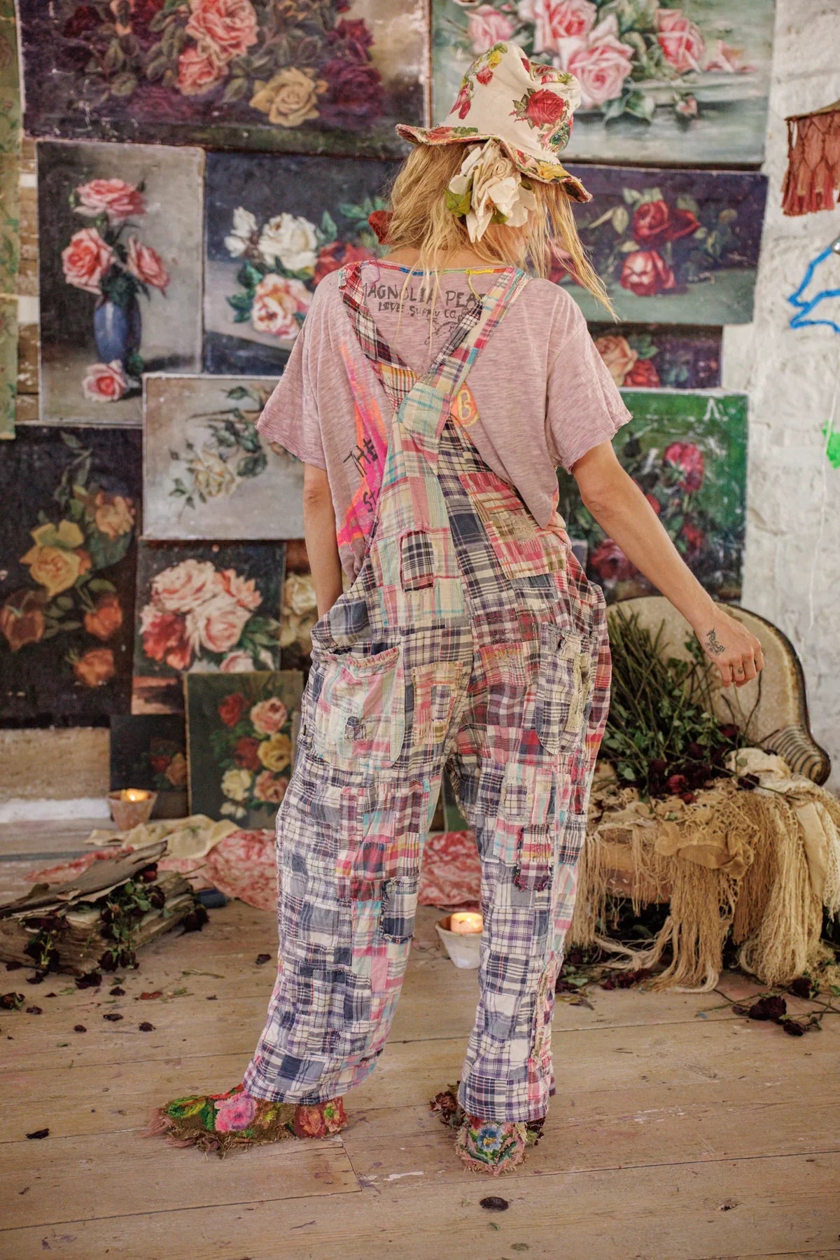 Magnolia Pearl Yarn-Dyed Patchwork Love Overalls 073