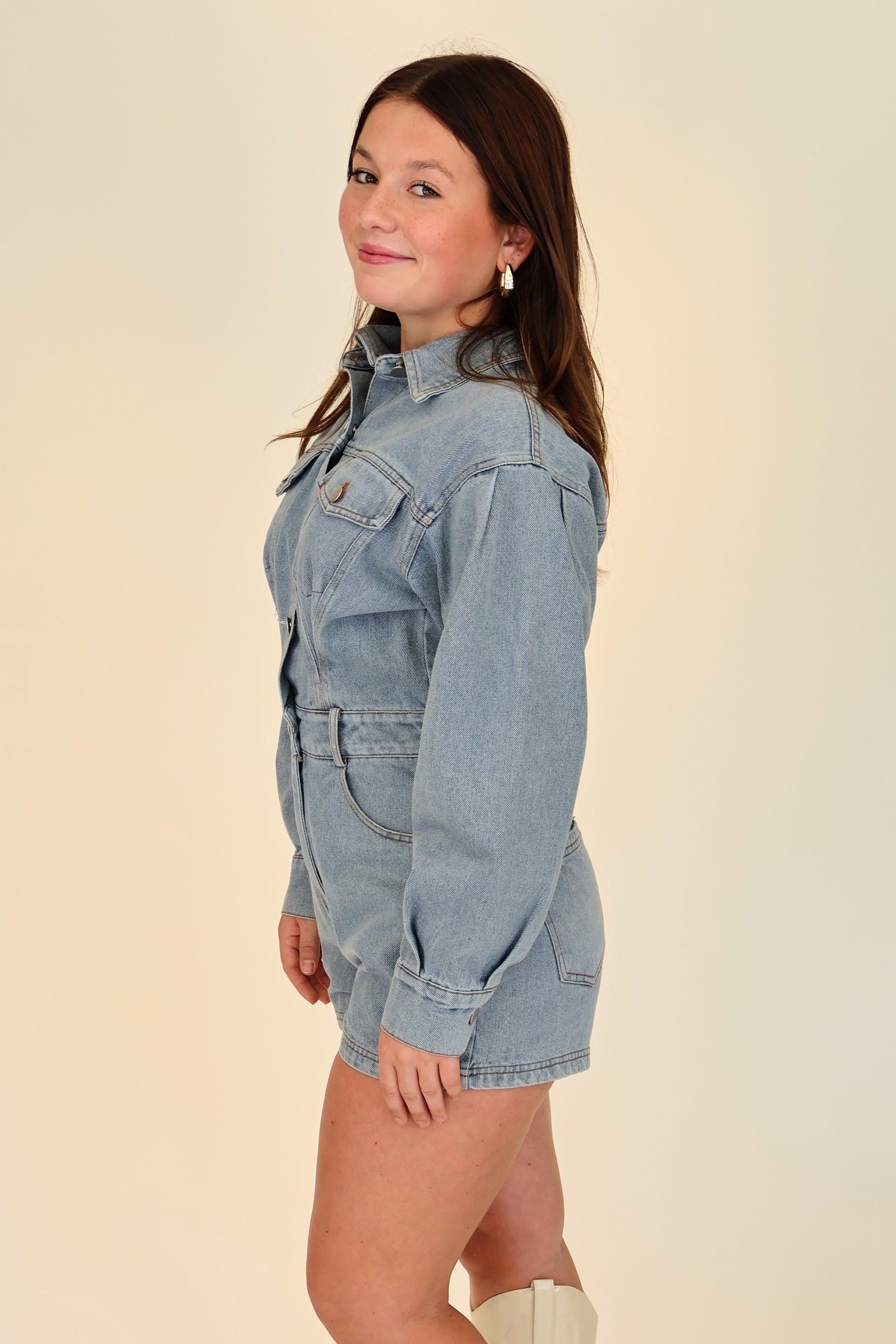 Long Sleeve Denim Romper