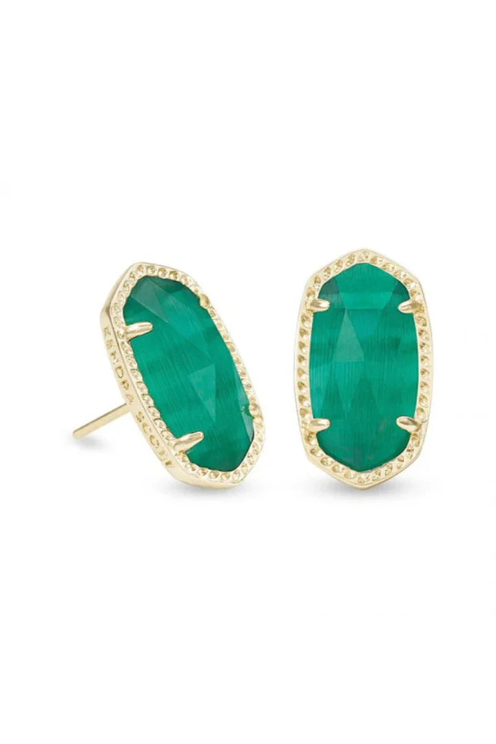 Ellie Gold Stud Earrings - Emerald Green