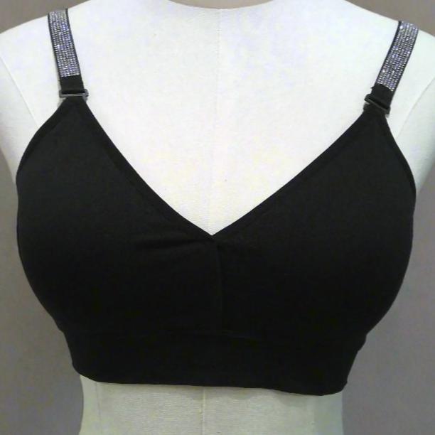 Black Bra Crystals On Black Strap Plunge Style