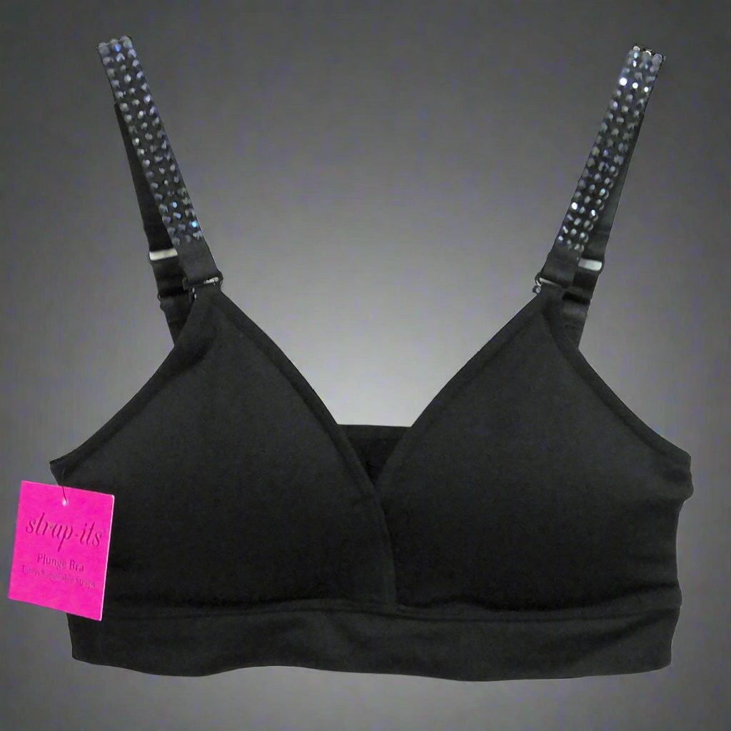 Black Bra W/Black Crystal Straps