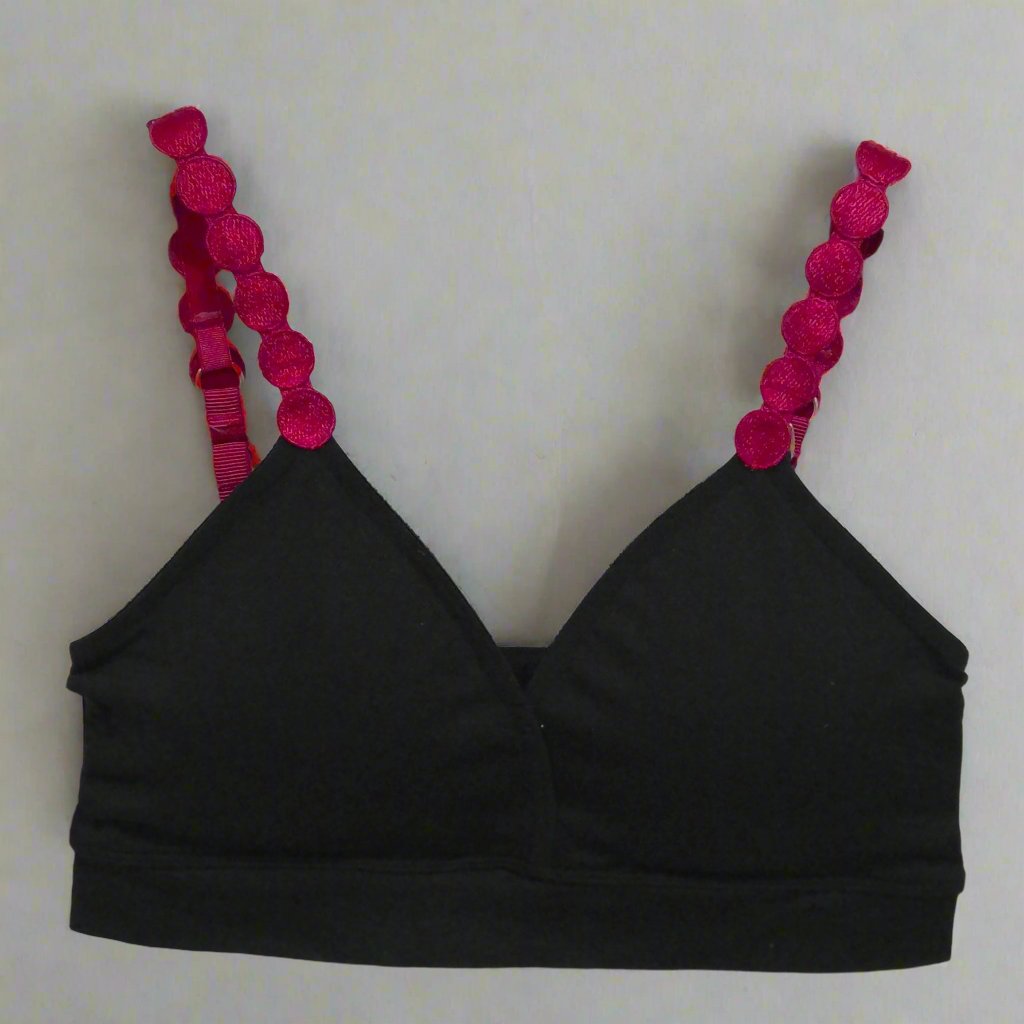Black Bra Red Embroidered Circle Straps