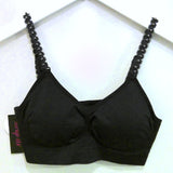 Black Bra Black Strap W/Black Pearls