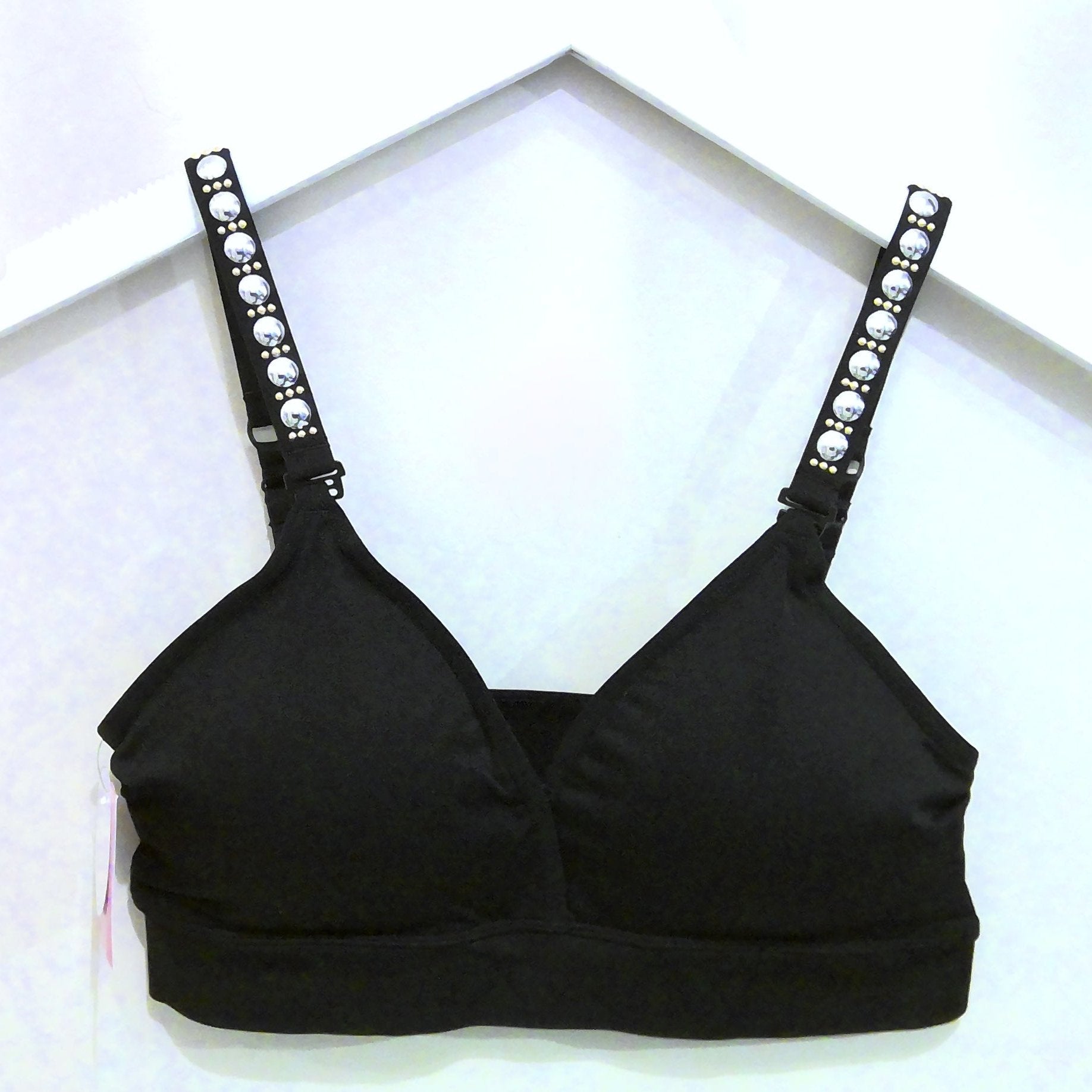 Black Bra Black Straps W/Silver And Gold Domes