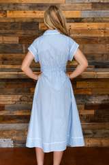 Button Down Shirt Style Midi Dress with Piping Detail