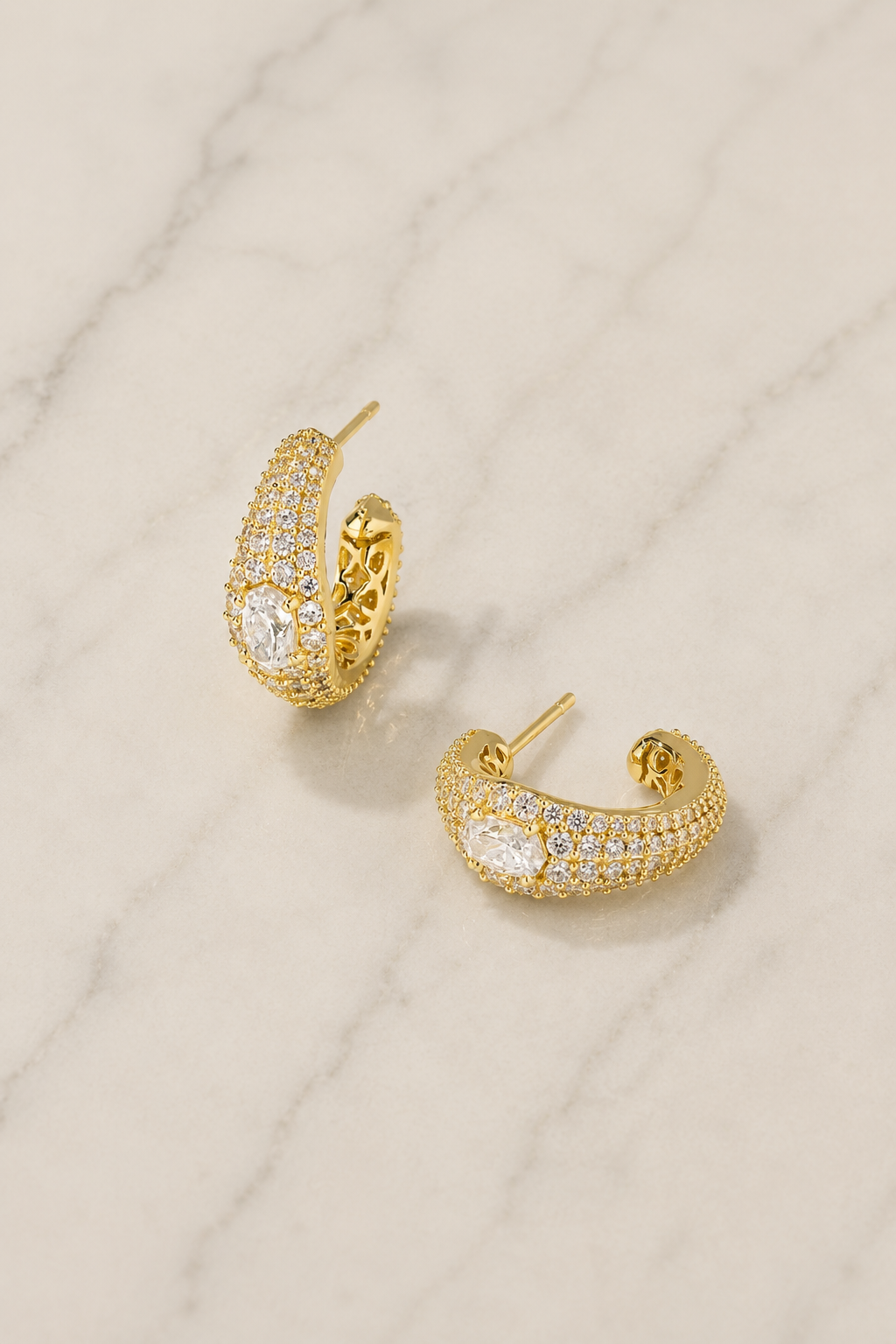 Bella Gold Hoop Earrings - White
