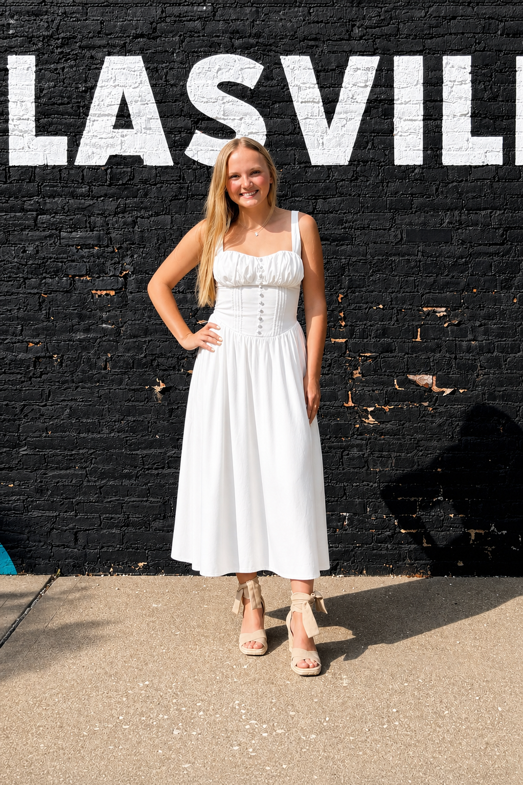 Sleeveless Corset Detail Midi Dress - White