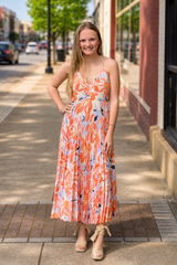 Blythe Midi Dress - Orange Blue Floral