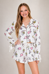 Cropped PJ Set & Velvet Ties - Perfume Bottles