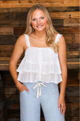 Delia Tiered Babydoll Top - White