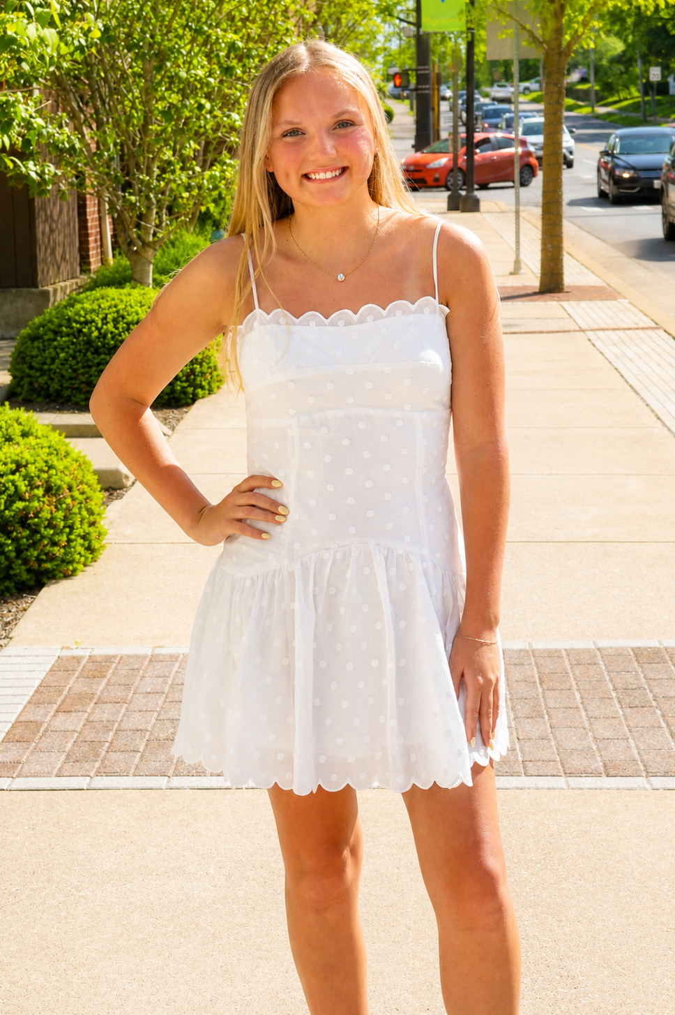 Elvira Lace-Up Scallop Hem Mini Dress
