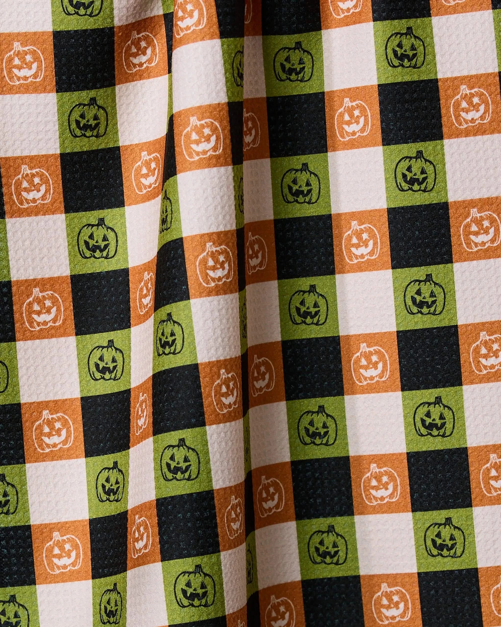 Jack-O-Lantern Checker Tea Towel