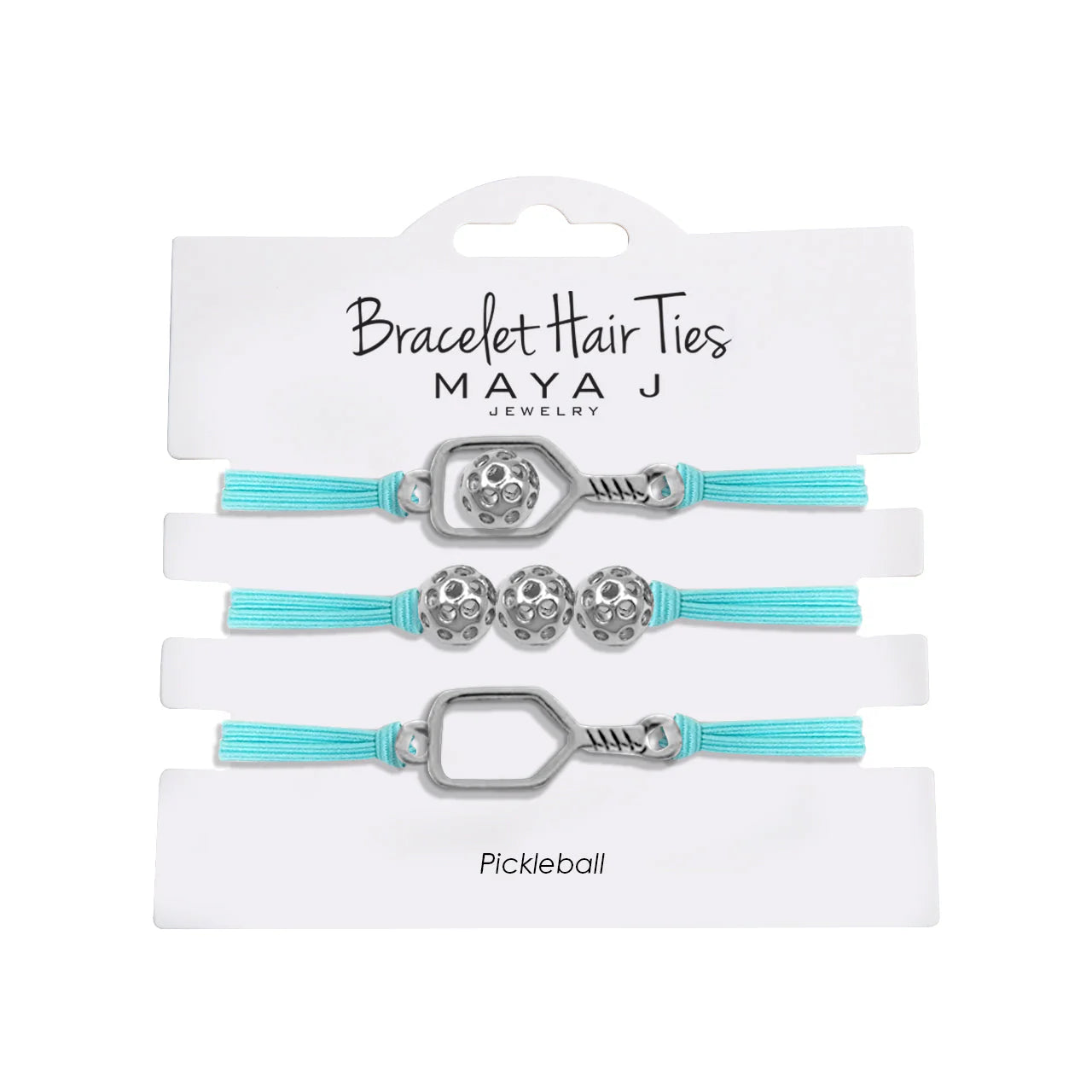 Pickleball Bracelet Hair Ties - Silver/Aqua