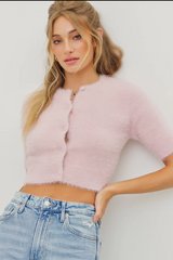 Soft Fuzzy Crop Sweater-Rose Pink