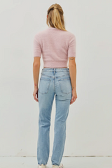 Soft Fuzzy Crop Sweater-Rose Pink