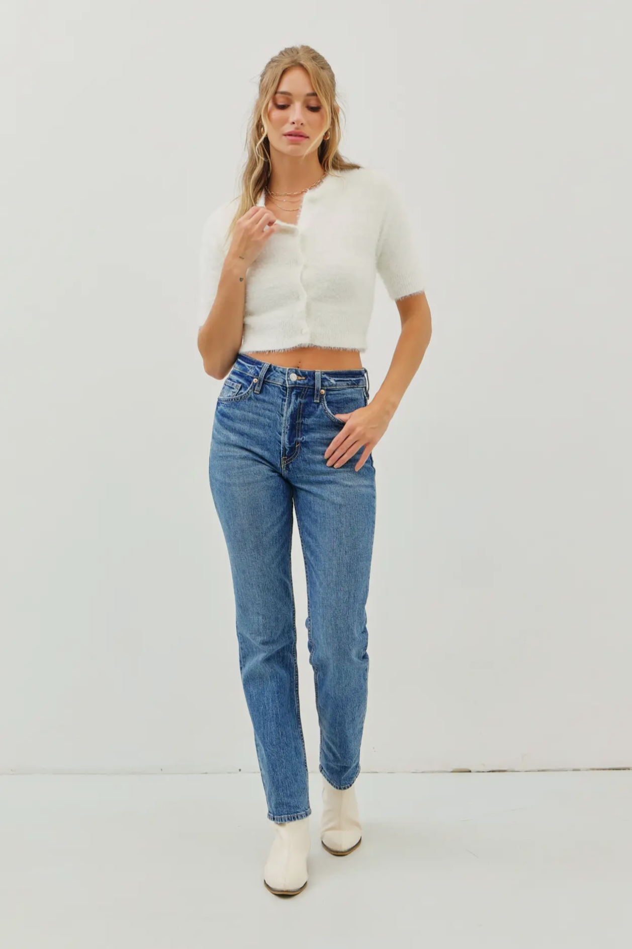 Soft Fuzzy Crop Sweater-Natural