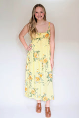 Sleeveless Corset Detail Floral Print Midi Dress
