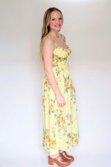 Sleeveless Corset Detail Floral Print Midi Dress
