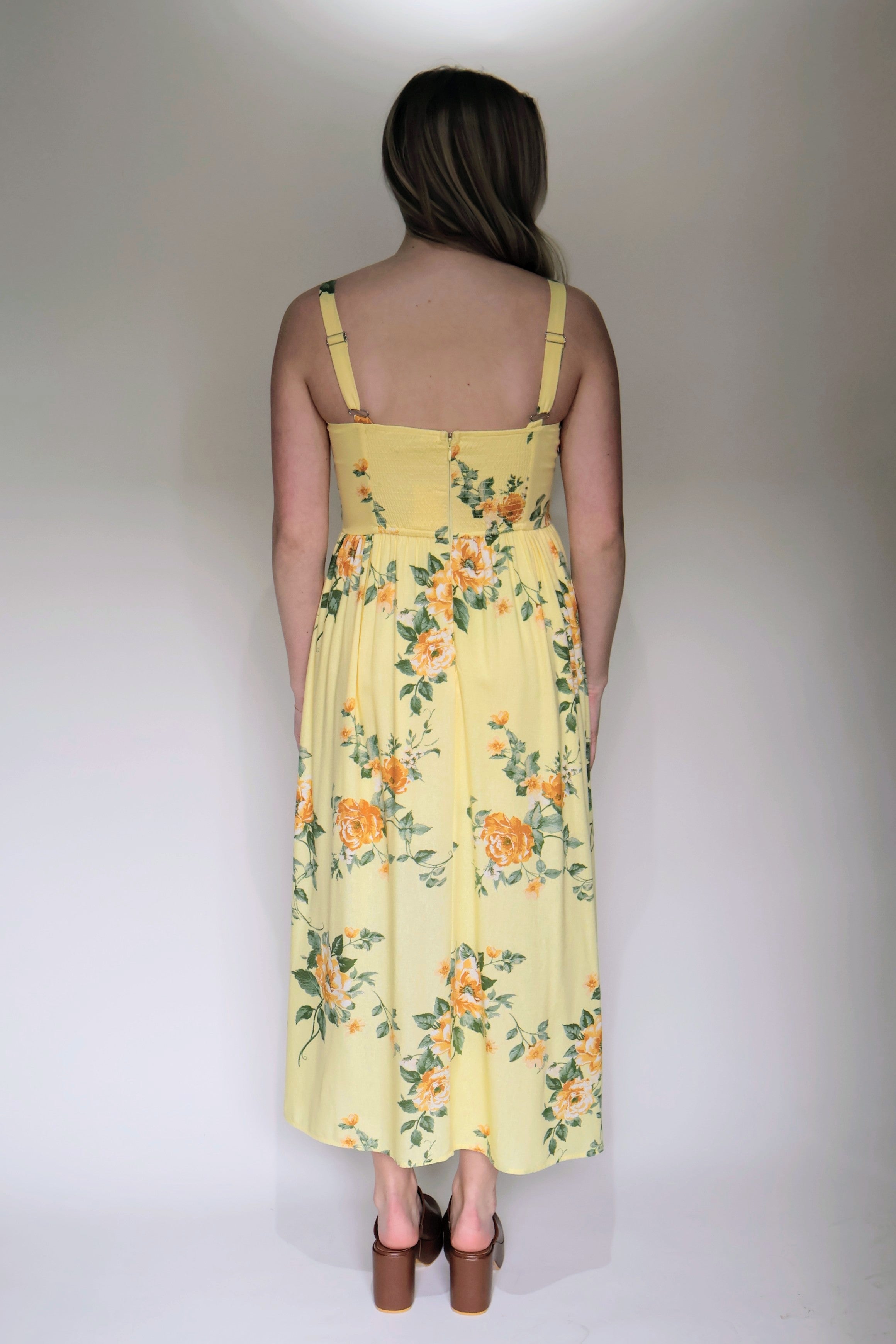 Sleeveless Corset Detail Floral Print Midi Dress