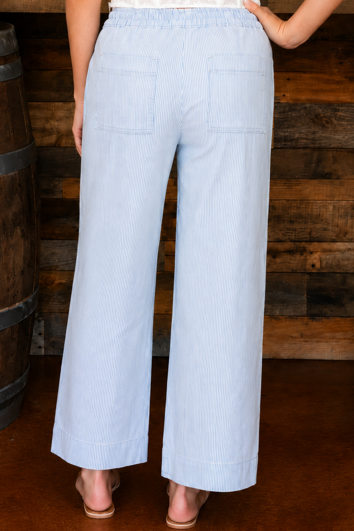 Stripe Mid Rise Drawstring Waist Denim Jeans
