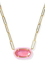 Elisa Enamel Frame Gold Paperclip Necklace-Pink