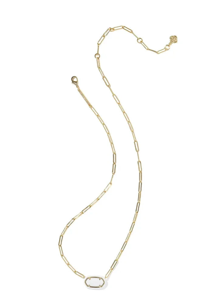 Elisa Enamel Frame Gold Paperclip Necklace-White