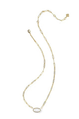 Elisa Enamel Frame Gold Paperclip Necklace-White