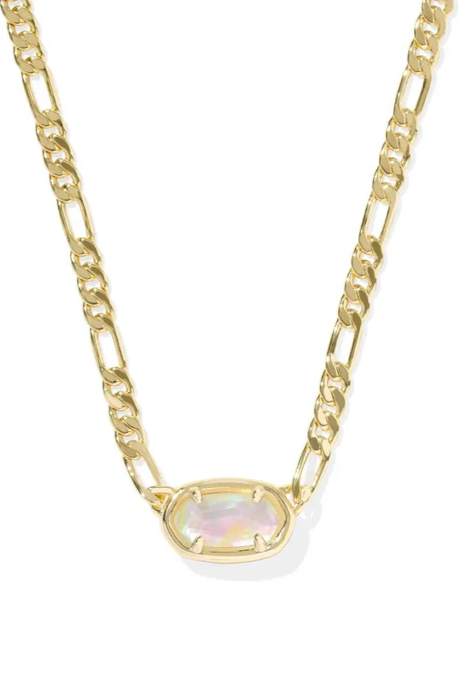Elisa Gold Figaro Chain Short Pendant Necklace-Abalone