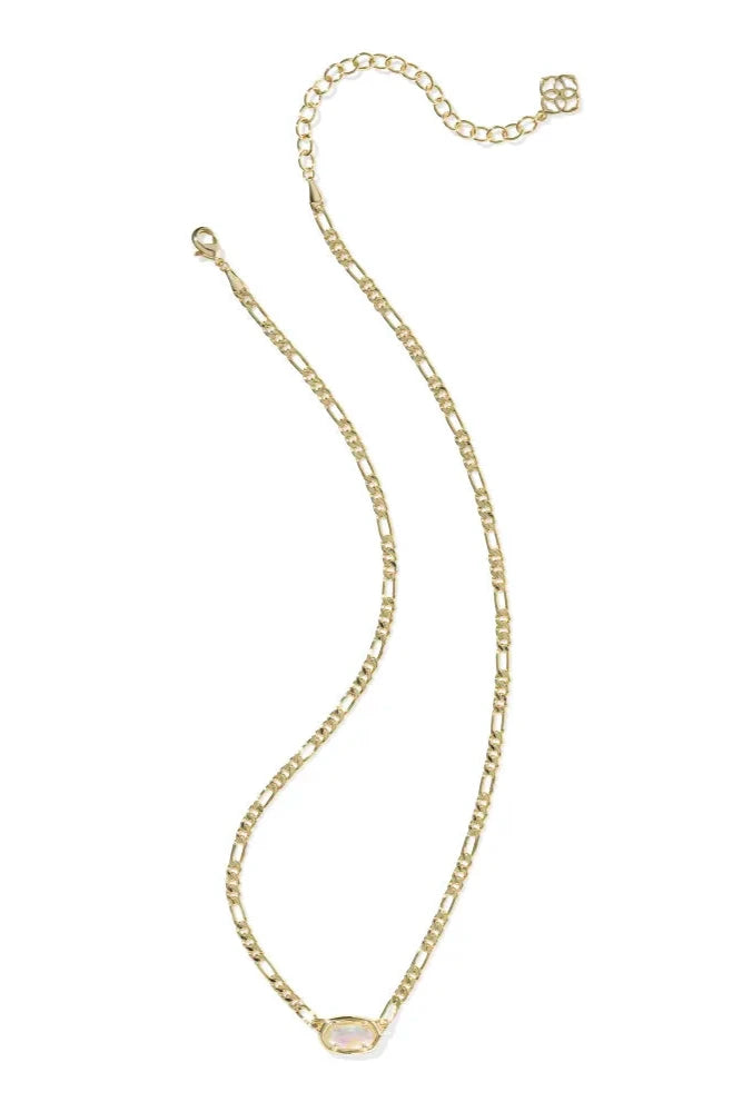 Elisa Gold Figaro Chain Short Pendant Necklace-Abalone