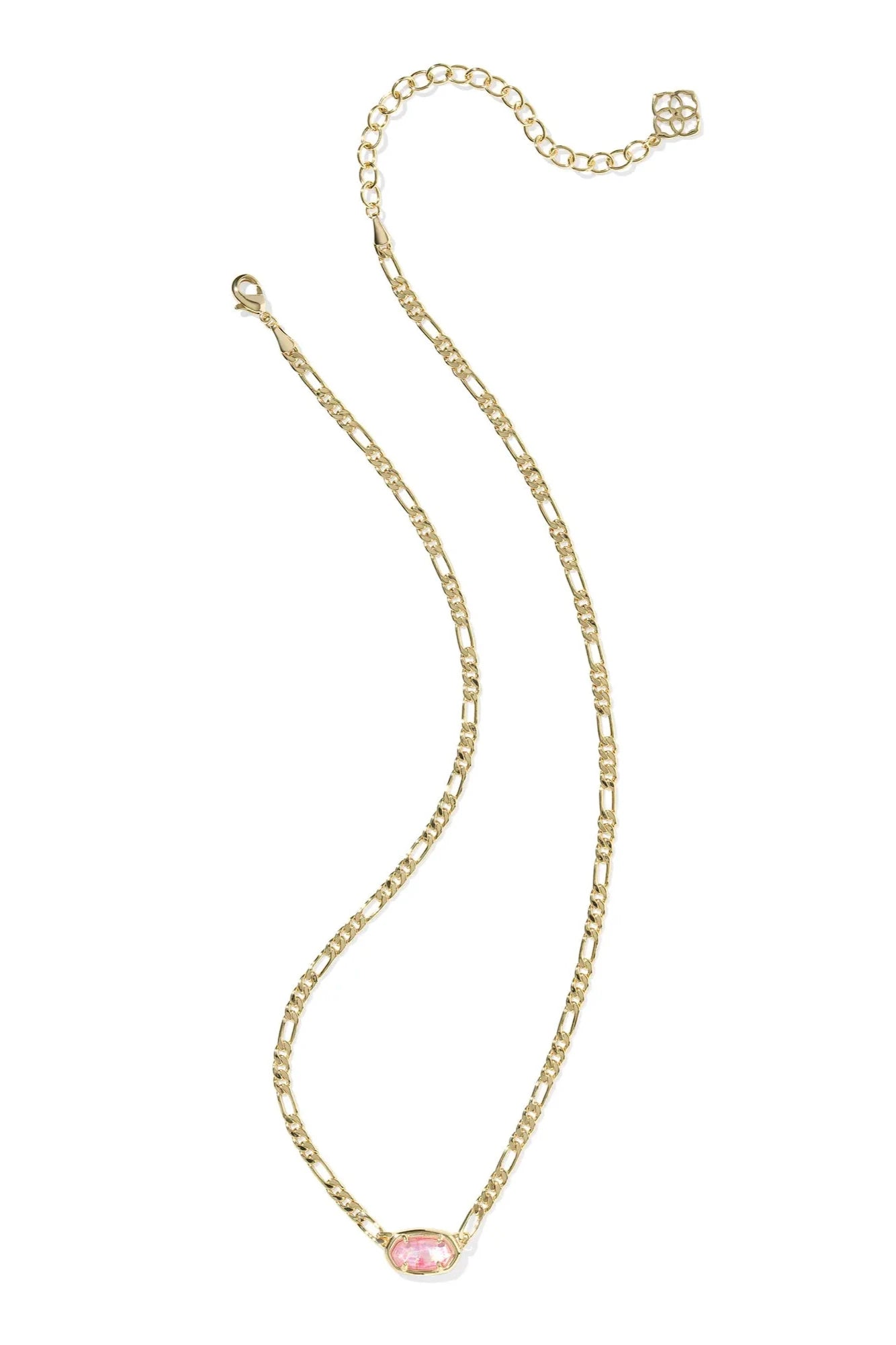 Elisa Gold Figaro Chain Short Pendant Necklace-Pink