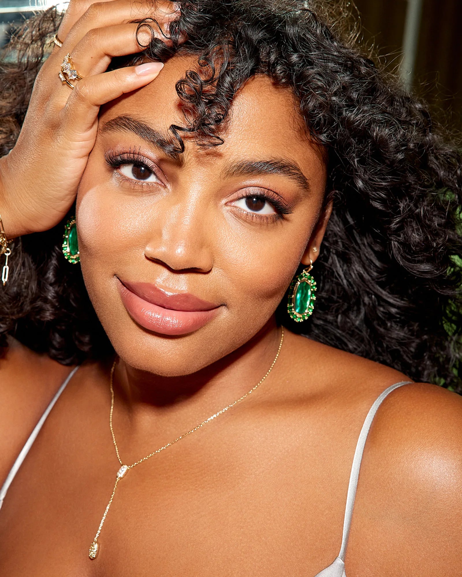 Elle Gold Crystal Frame Drop Earrings - Kelly Green