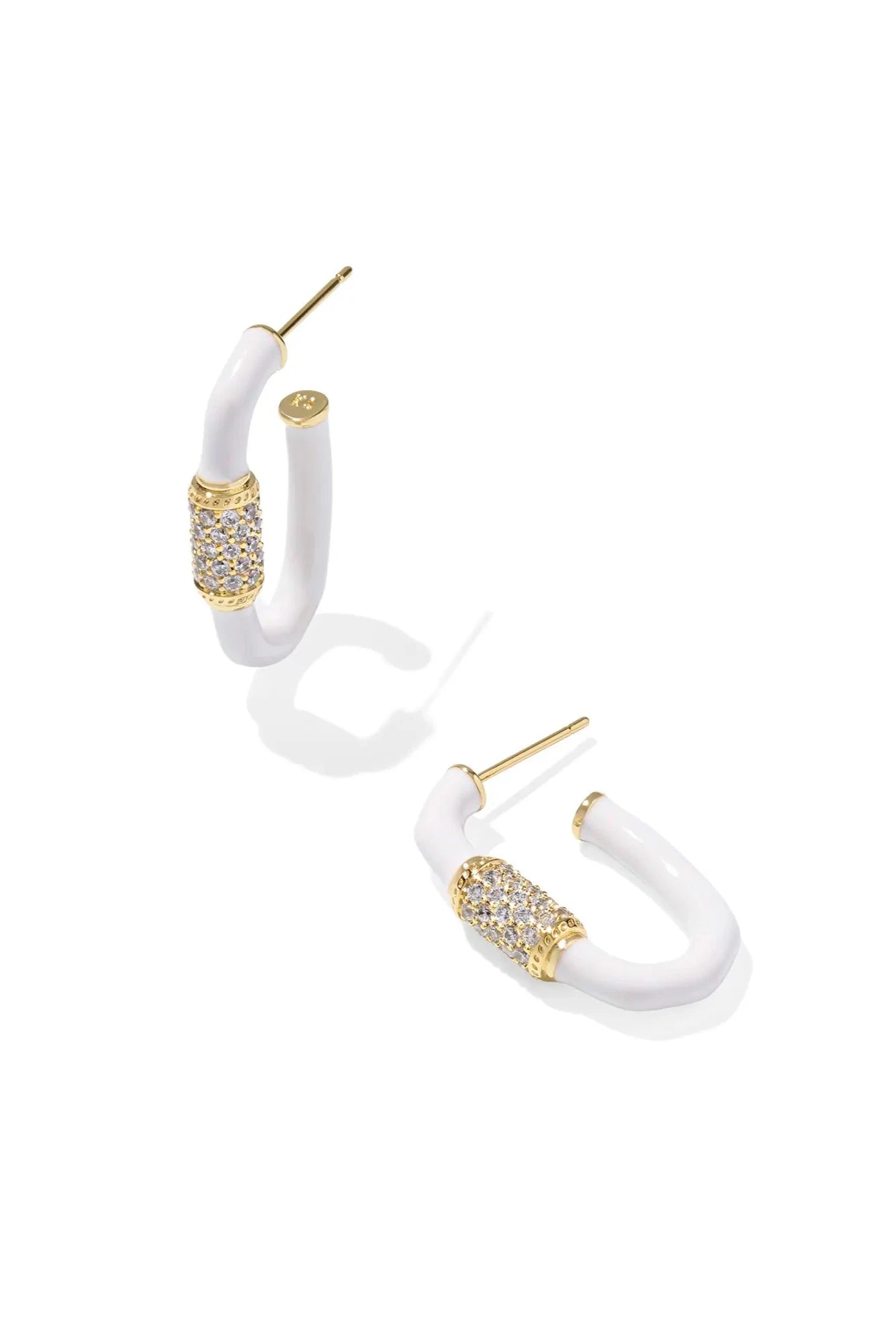Emery Gold Enamel Hoop Earrings-White