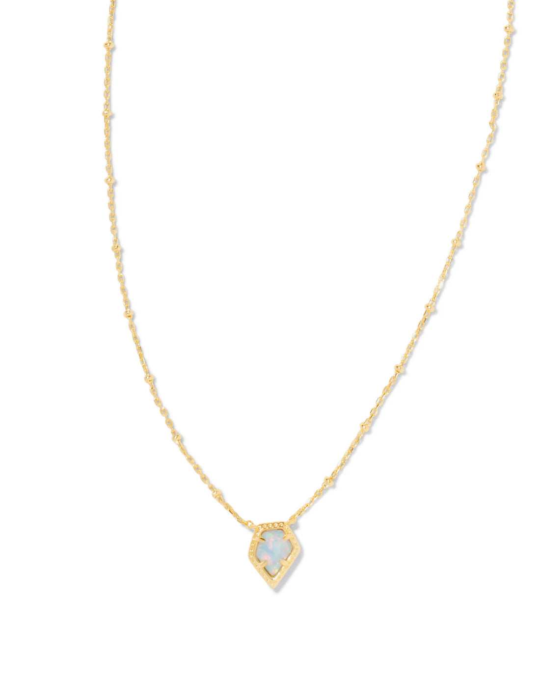 Framed Tess Satellite Short Pendant Necklace - GLD Luster Light Blue Kyocera Opal