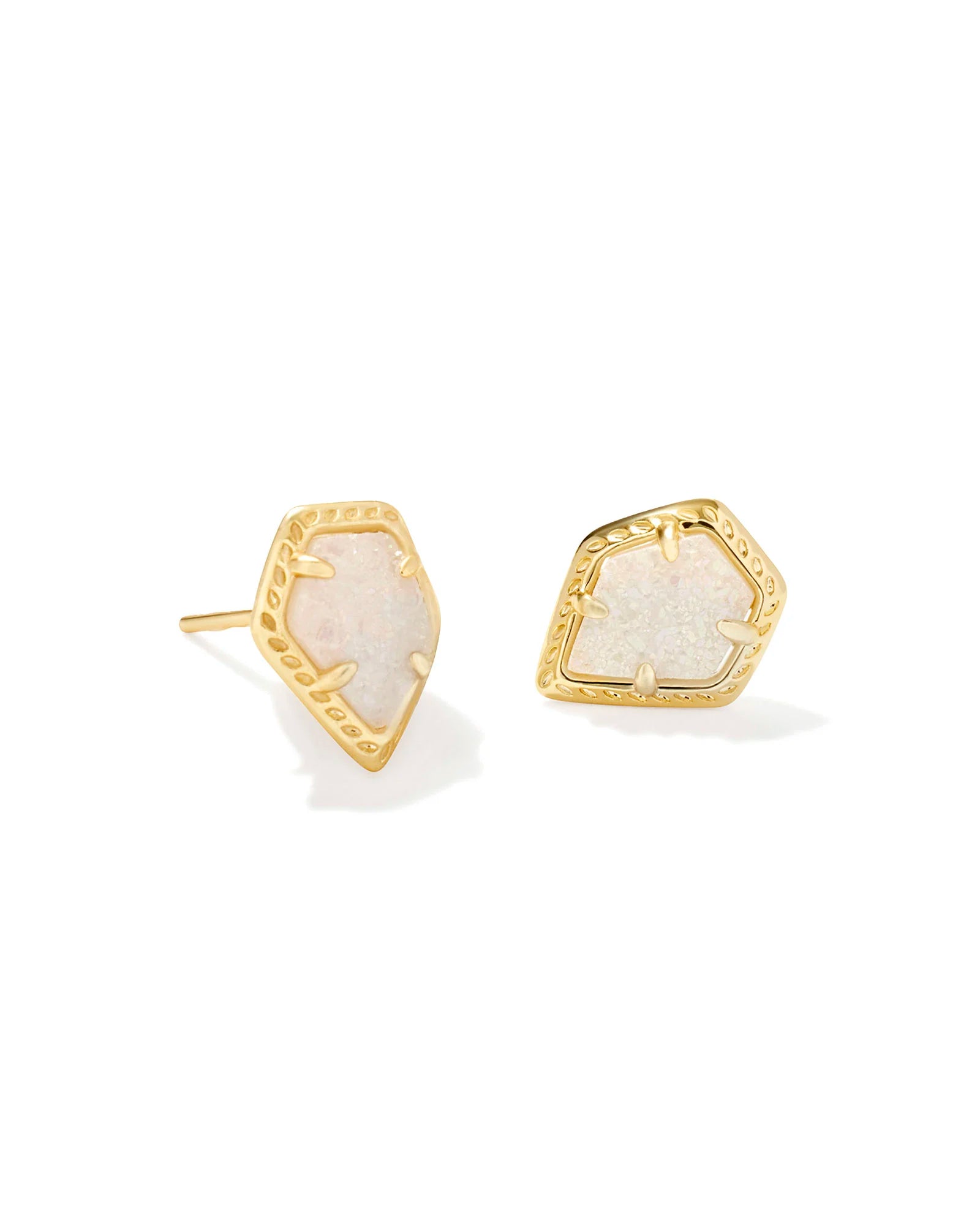 Tessa Satellite Gold Frame Stud Earrings-Iridescent Drusy