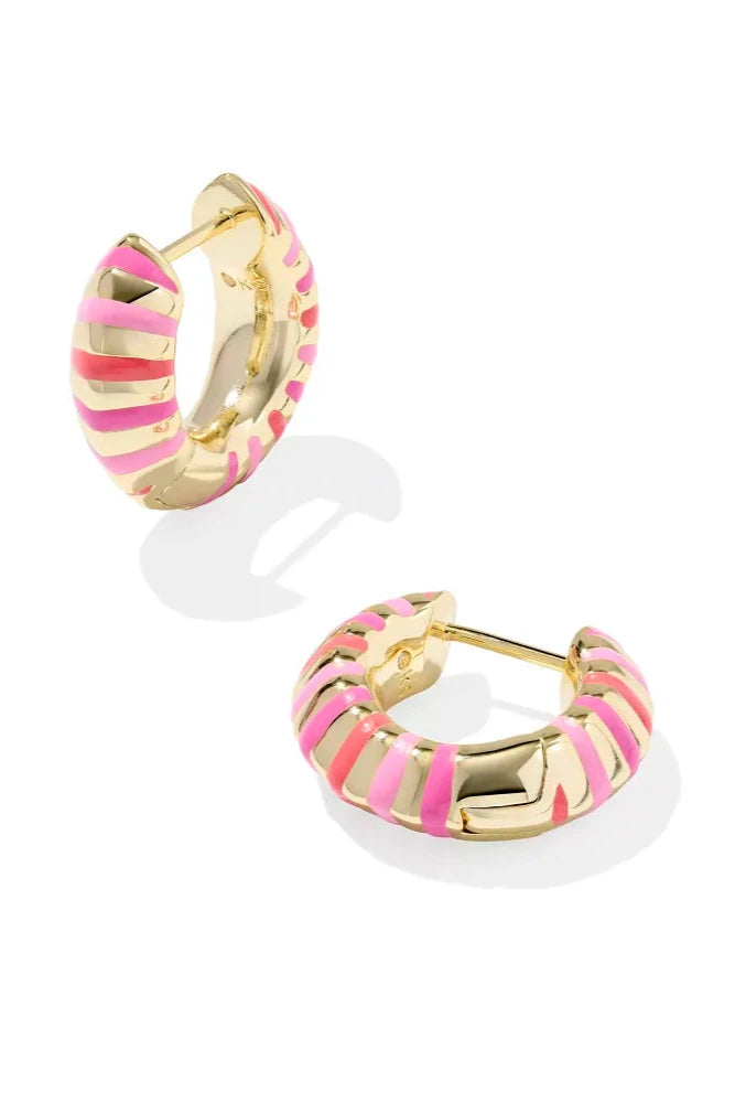 Mikki Gold Enamel Huggies - Pink Mix