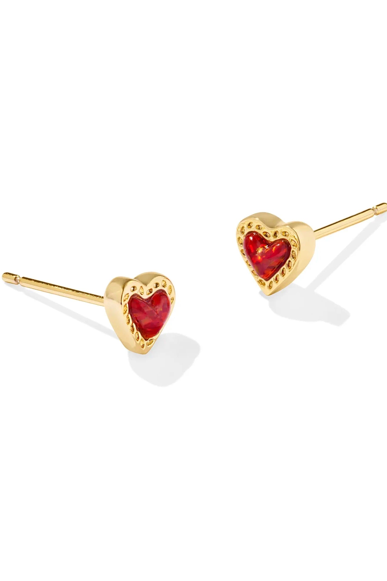 Mini Ari Heart Gold Stud Earrings - Red Kyocera Opal