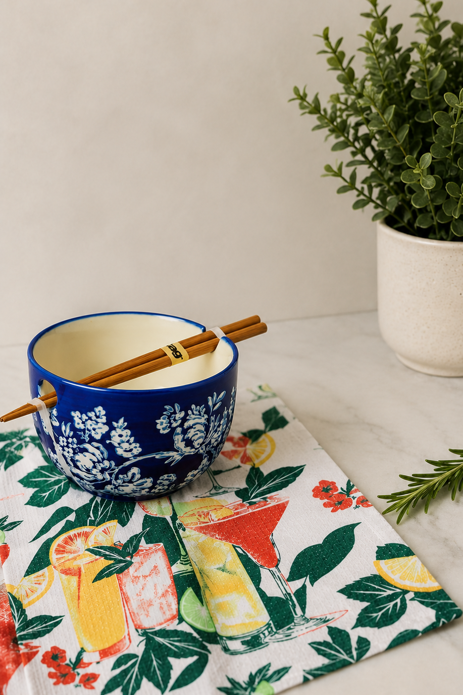 Lisbon Floral Noodle Bowl with Chopsticks