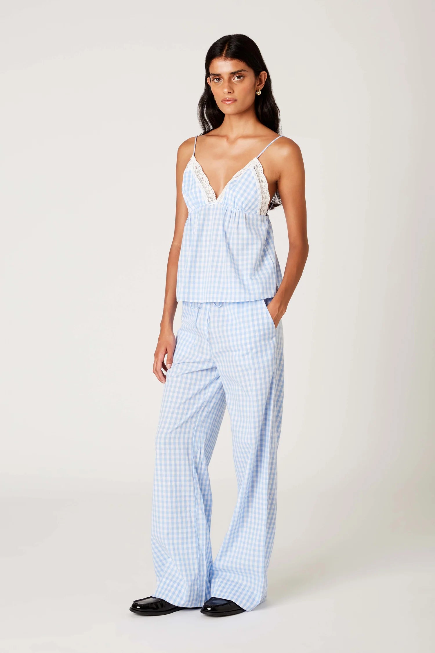 Khonny Gingham Pants-Chambray