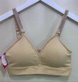 Nude Plunge Style Bra With Champagne Crystal Straps