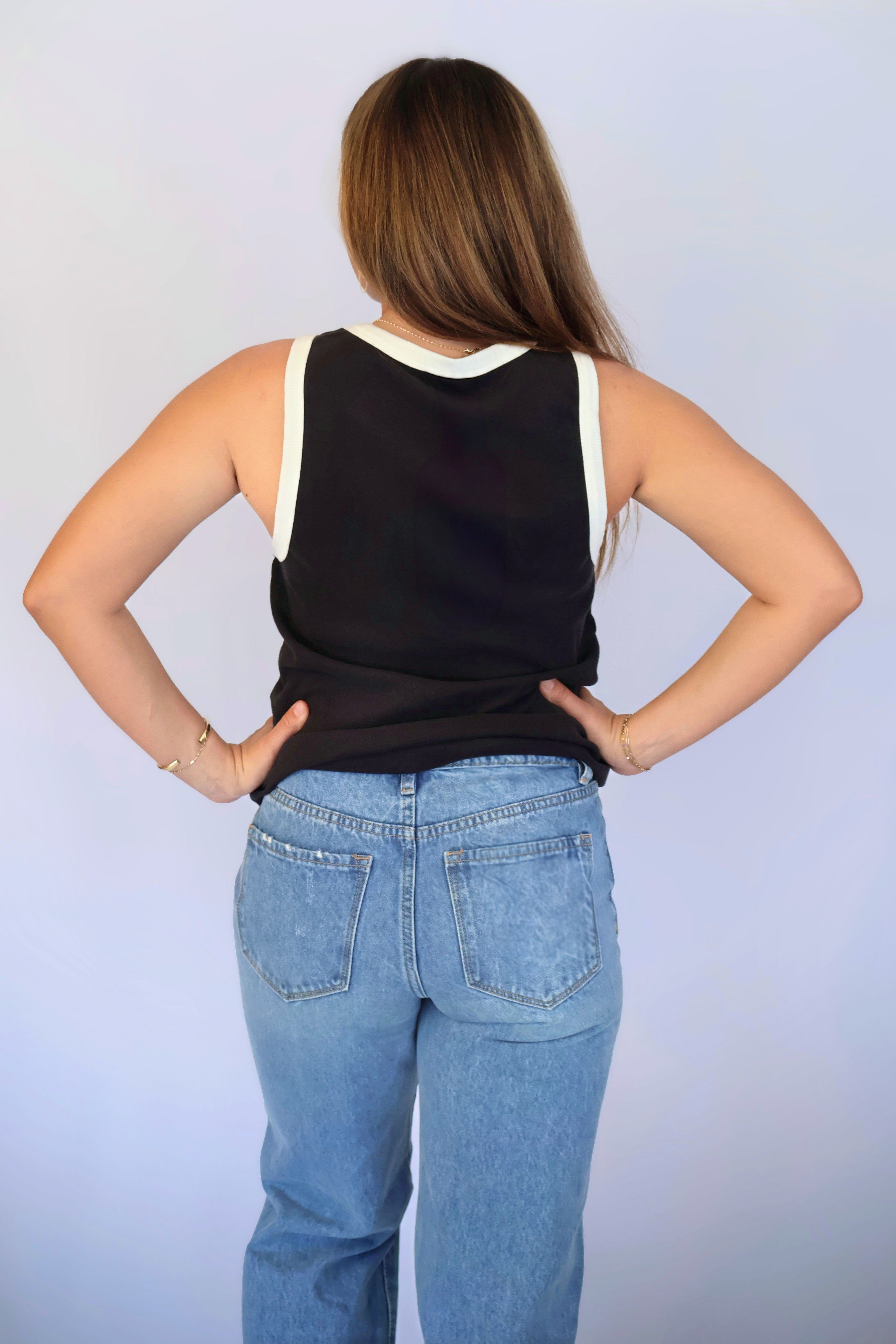 Contrast Rib Tank - Black