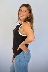 Contrast Rib Tank - Black