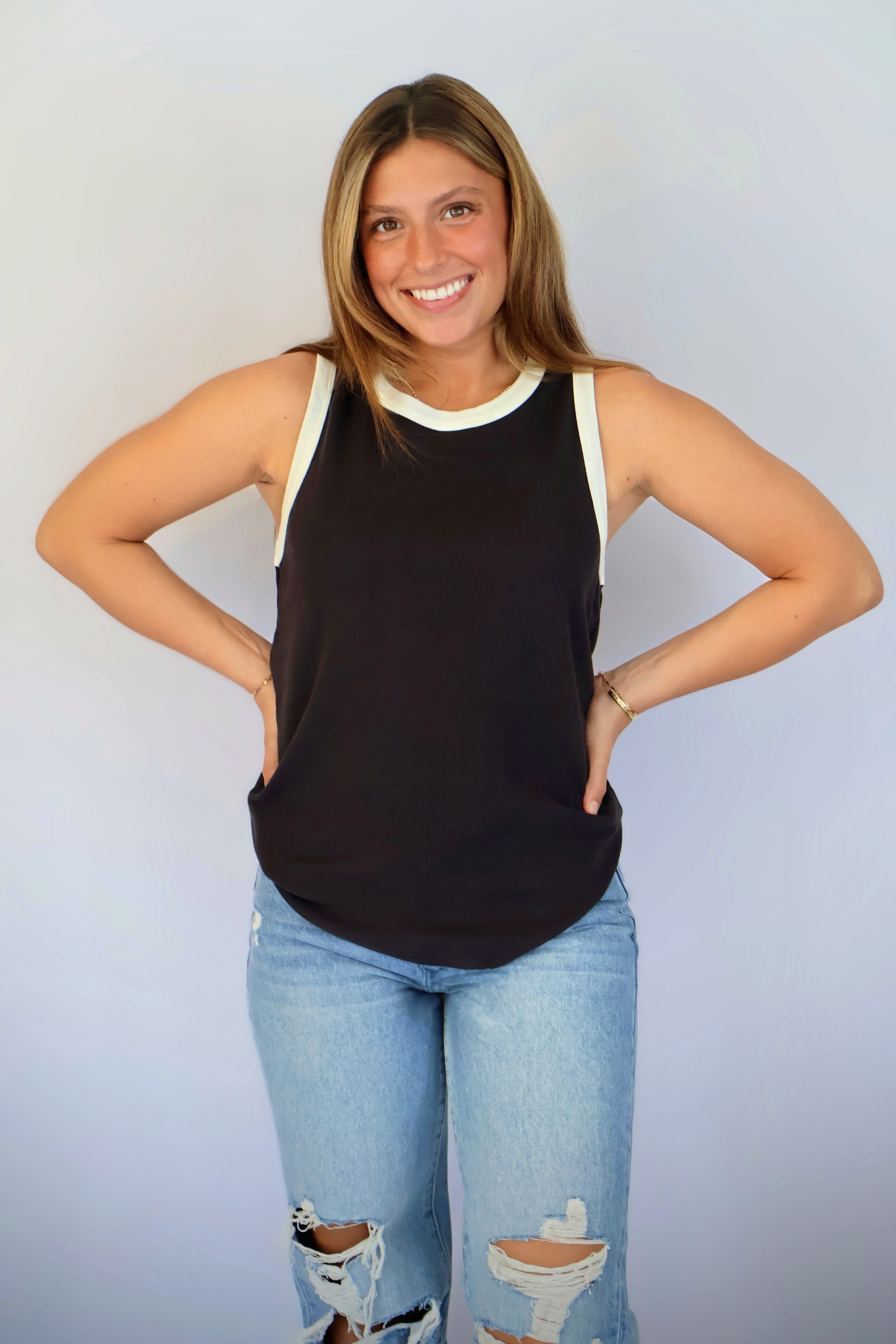 Contrast Rib Tank - Black