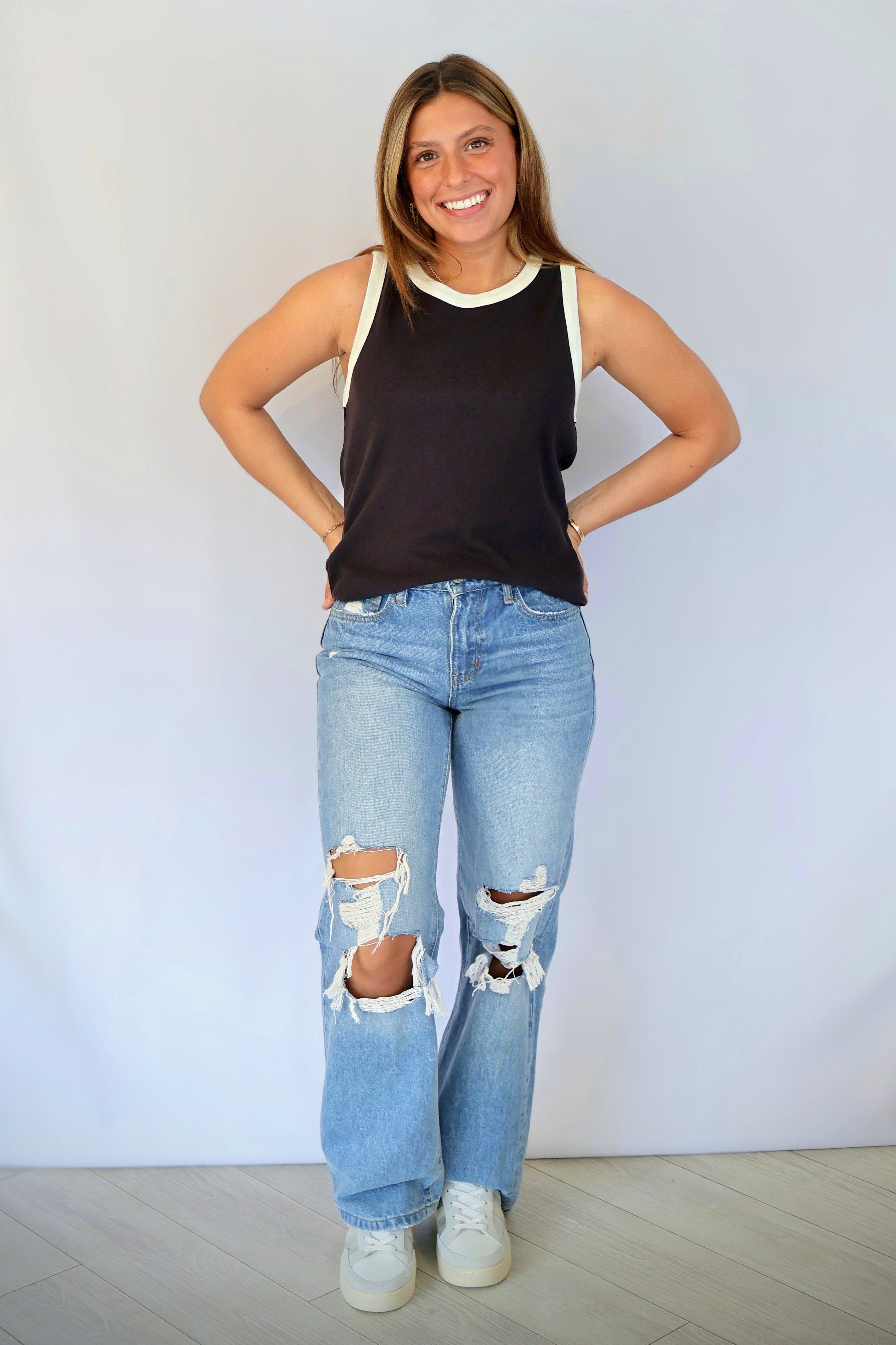 Contrast Rib Tank - Black