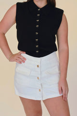 Kori Bow Button Detail Sweater Top - Black