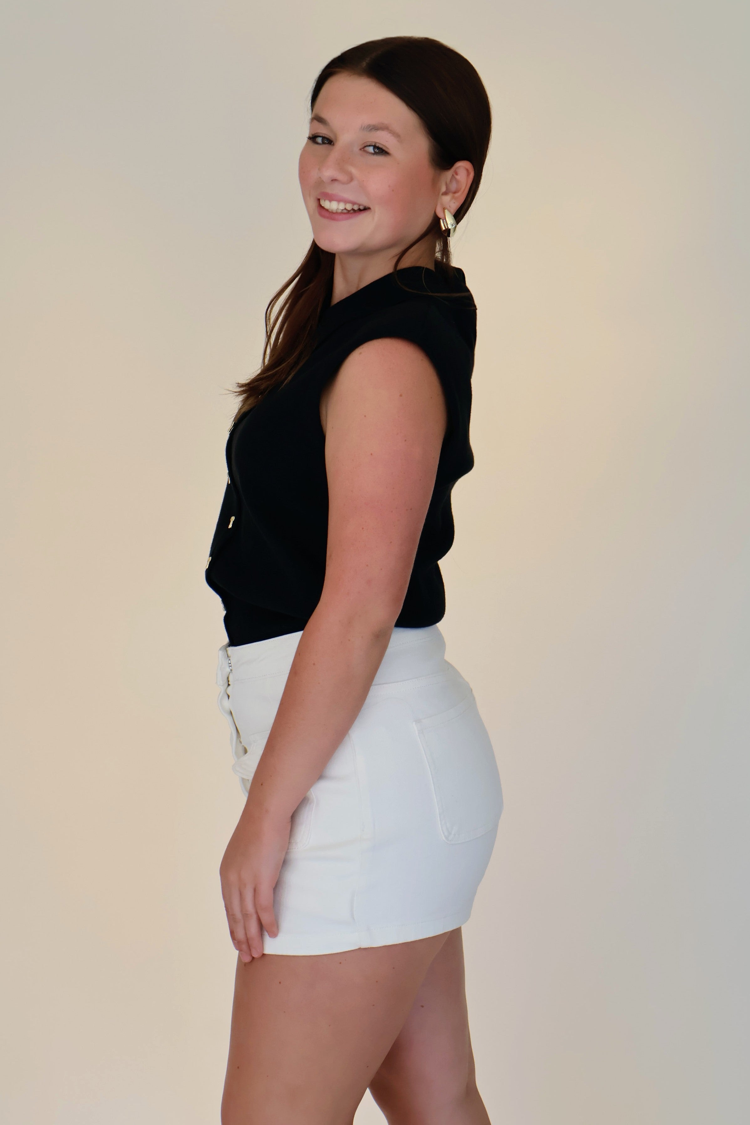 Kori Bow Button Detail Sweater Top - Black