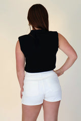 Kori Bow Button Detail Sweater Top - Black