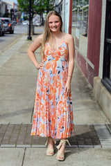 Blythe Midi Dress - Orange Blue Floral