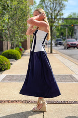 Fold Over Tube Top Striped Midi Dress