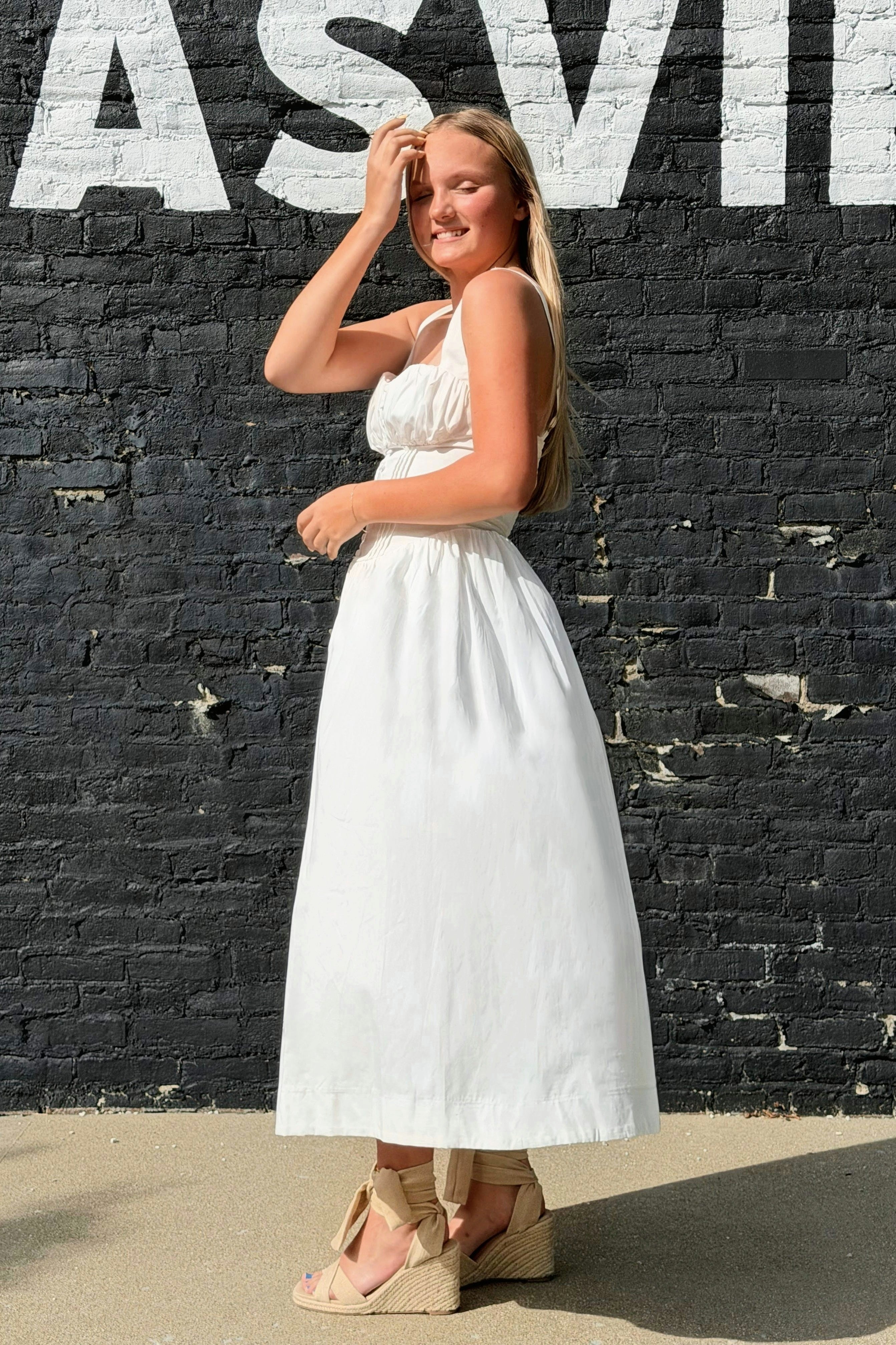 Sleeveless Corset Detail Midi Dress - White