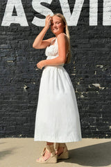 Sleeveless Corset Detail Midi Dress - White